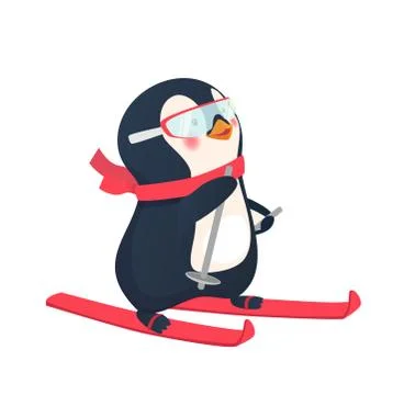 Penguin on skis Stock Illustration