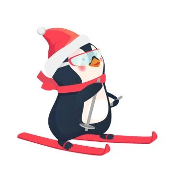 Penguin on skis Stock Illustration