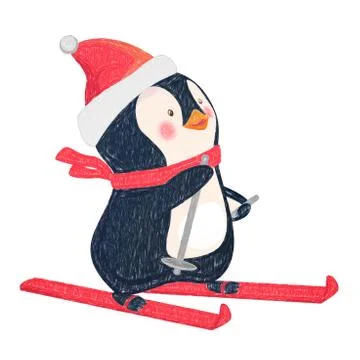Penguin on skis Stock Illustration