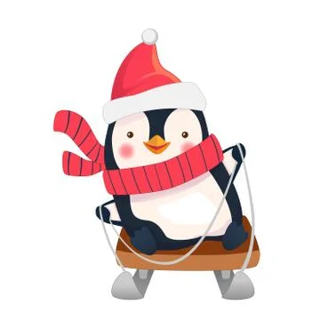 Penguin on sled Stock Illustration