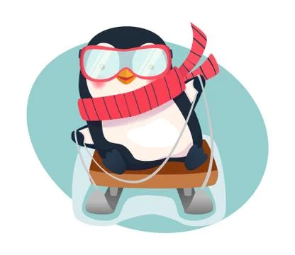 Penguin on sled Stock Illustration