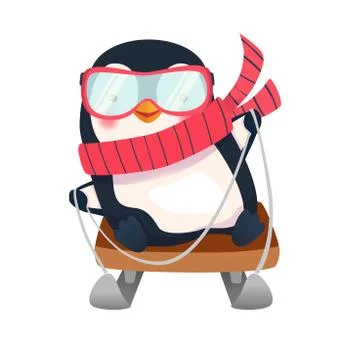 Penguin on sled Stock Illustration