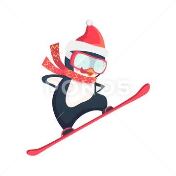 Penguin snowboarder at jump Stock Illustration