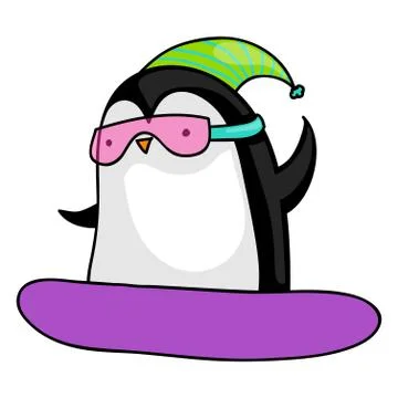Penguin snowboarding Stock Illustration