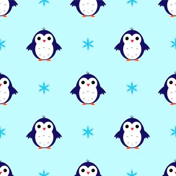 Penguin snowflake seamless pattern vector 스톡 일러스트