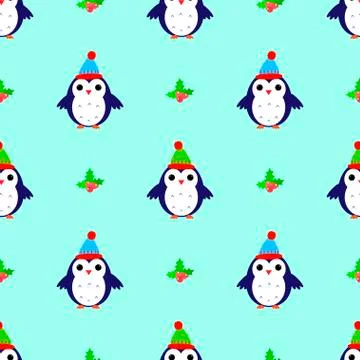 Penguin snowflake seamless pattern vector Illustrazione stock