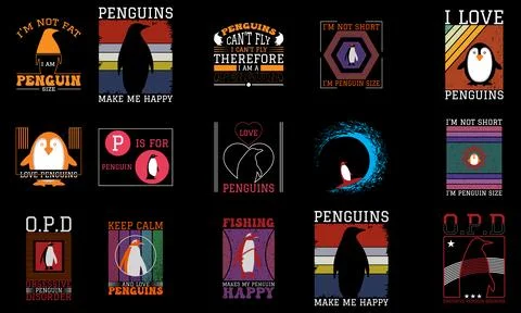 Penguin T Shirt Design Bundle Stock Illustration