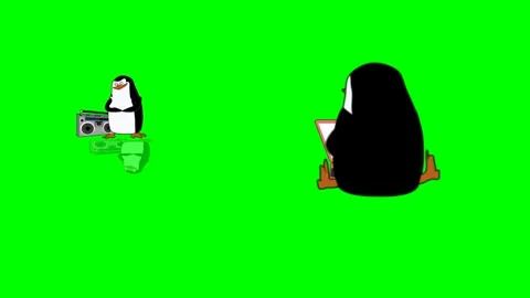 Penguin waves bye, laptop scene, band, green screen Stock Footage 289213186