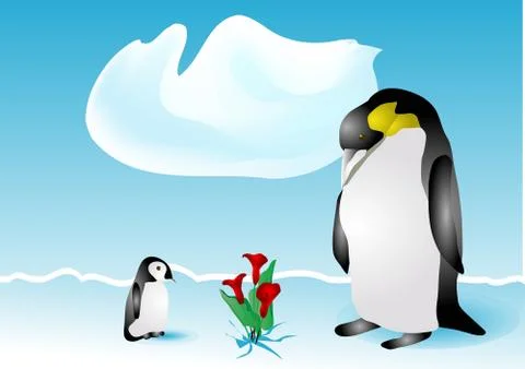 Penguins and flowers Stock Illustration