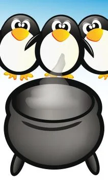 Penguins and pot Stock Illustration