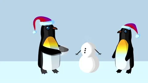 Penguins are building snowman, celebration of Christmas Stock Footage 141120853