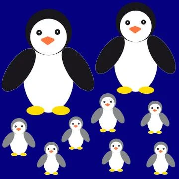 Penguins on blue background Stock Illustration