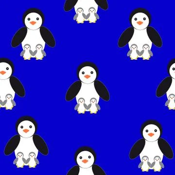 Penguins on blue background Stock Illustration