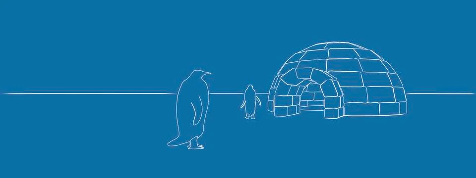 Penguins coming out of an igloo Stock Illustration