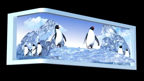 Penguins on Ice Breaking Through Screen 3D Naked-Eye Polar Background 库存影片 331920939