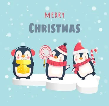 Penguins on the ice floe Stock Illustration