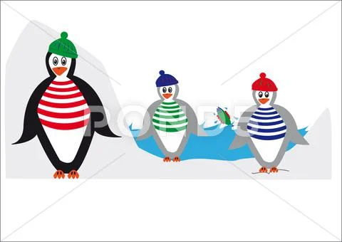 Penguins on ice Stock Illustration