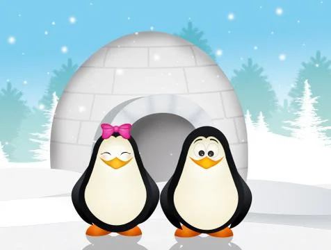 Penguins in the igloo Stock Illustration