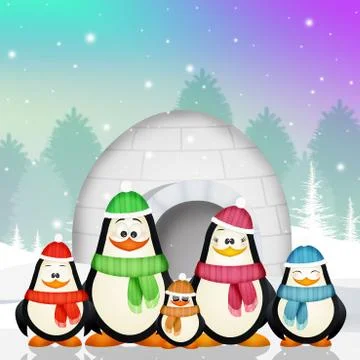 Penguins in the igloo Stock Illustration