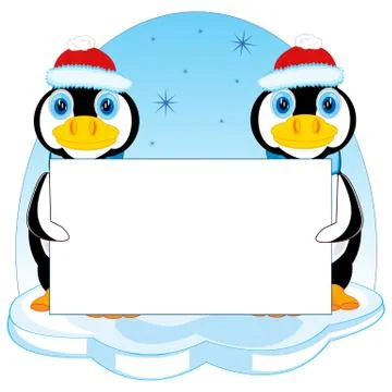 Penguins with poster Stock Illustration