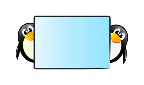 Penguins with table Stock Illustration