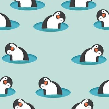 Penguins in water pattern Stock Illustration