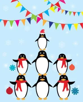 Penguins winter background Stock Illustration