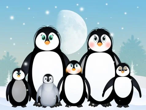 Penguins in winter Stock Illustration