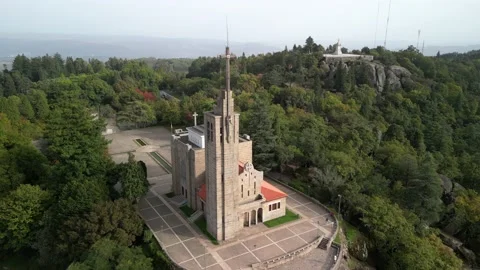Penha Sanctuary seen from above. Drone footage of Penha Sanctuary in Guimarães,  Stock Footage 218440697