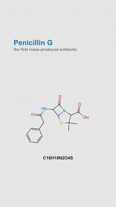 Penicillin G Molecular Structure Labeled Chemistry Alpha 4K Vertical 9x16 Light Stock Footage 340007563