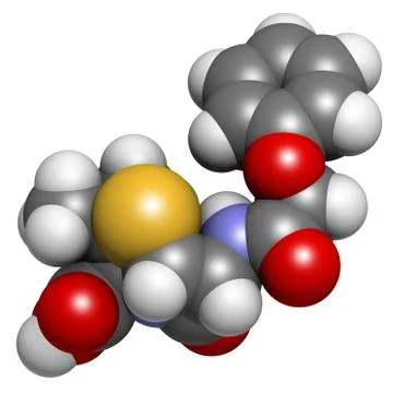Penicillin v antibiotic, molecular model Stock Illustration