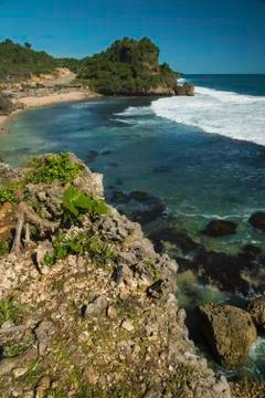 Peninsula with the beach Nguyahan, Yogyakarta, Java, Indonesia Stock Photos