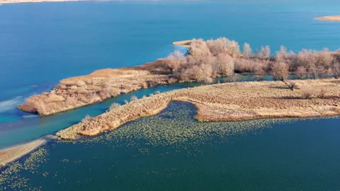 Peninsula or promontory split into two halves - river mouth Stock Footage 165993008