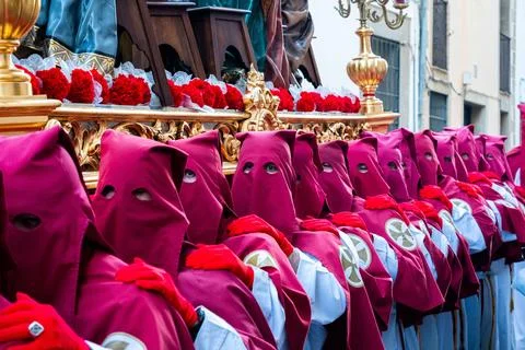 Penitents in the beginning of the Easter procession. Stock Photos