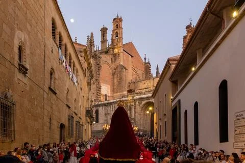 Penitents in the beginning of the Easter procession. Representation of the Holy Stock Photos