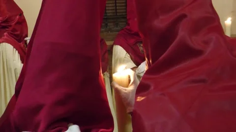 Penitents Talking Before Holy Week Procession in Seville Stock Footage 336007719
