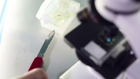 Penknife opens in laboratory. Stock Footage 91560702