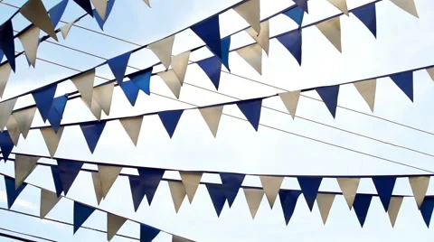 Pennant Flags Blue and White Panning Stock Footage 66074645