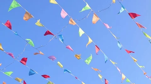 Pennant flying in the wind with cute solid blu sky background. Stock Footage 83500235