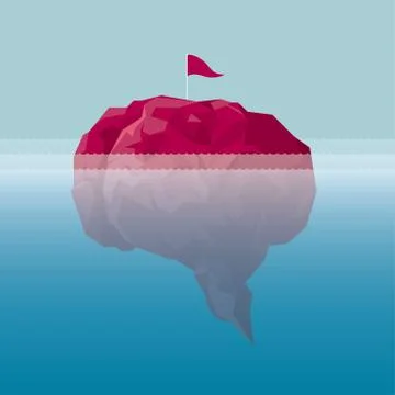 Pennant is inserted on the island, island is in the shape of a brain. Stock Illustration