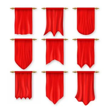 Pennat Flag Set . Red Empty Template. Pennon Fabric Blank. Advertising Canvas Stock Illustration