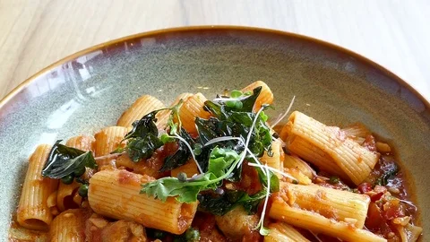 Penne spicy salmon Stock Footage 79028725