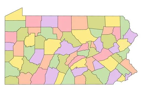 Pennsylvania administrative map. counties map of Pennsylvania with differen.. Stockillustratie