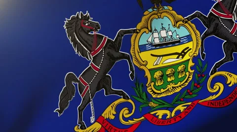 Pennsylvania flag waving in the wind. Looping sun rises style.  Animation loop Stock Footage 48197781