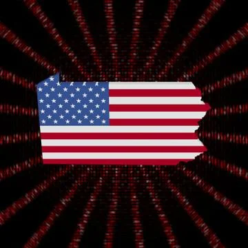 Pennsylvania map flag on red hex code burst illustration 库存插图