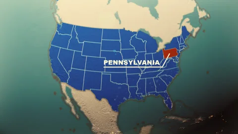 Pennsylvania Map Highlight USA 3D Political Globe Animation Stock Footage 313833565
