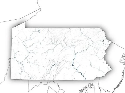 Pennsylvania shape with state borders, white map イラスト素材