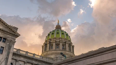 Pennsylvania State Capitol, Harrisburg, Epic Cloud Timelapse Stock Footage