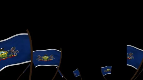 Pennsylvania State Flags Waving Crowd. Realistic 4K 60fps Seamless Loop Stock Footage 338406083