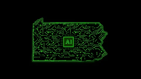 Pennsylvania State Map AI Chipset Technology Opener Stock Footage 337093219